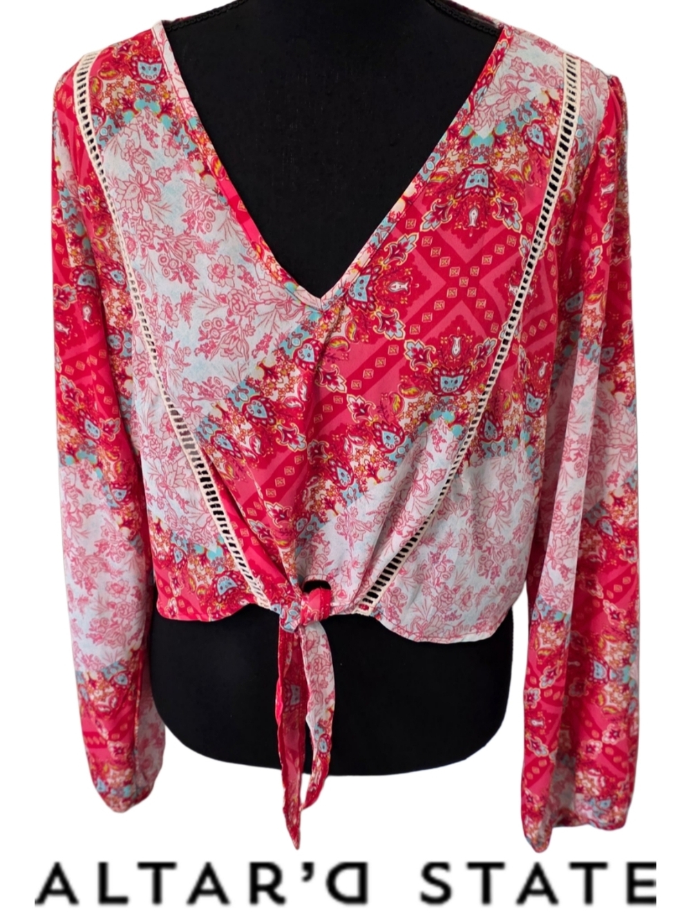 🆕️ Altar'd State Paisley Print Mixed Floral Tie-Front Crop
